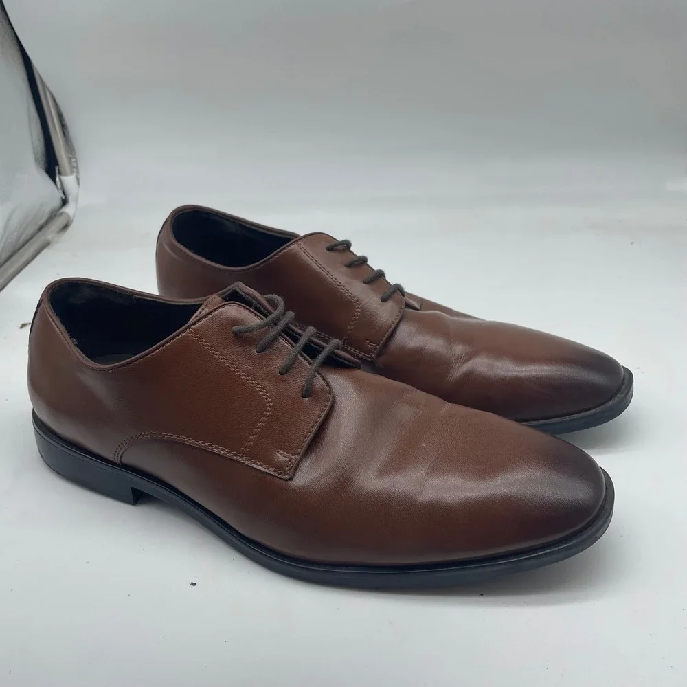H&M Brown Derby Dress‎ Shoes Burnished Almond Toe Men's Size 9